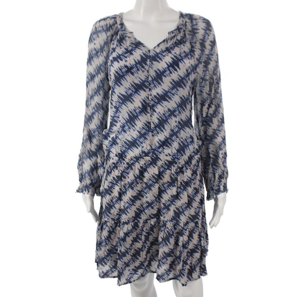Velvet by Graham & Spencer Women Silk Blue Shift Dress Long Sleeve Size M